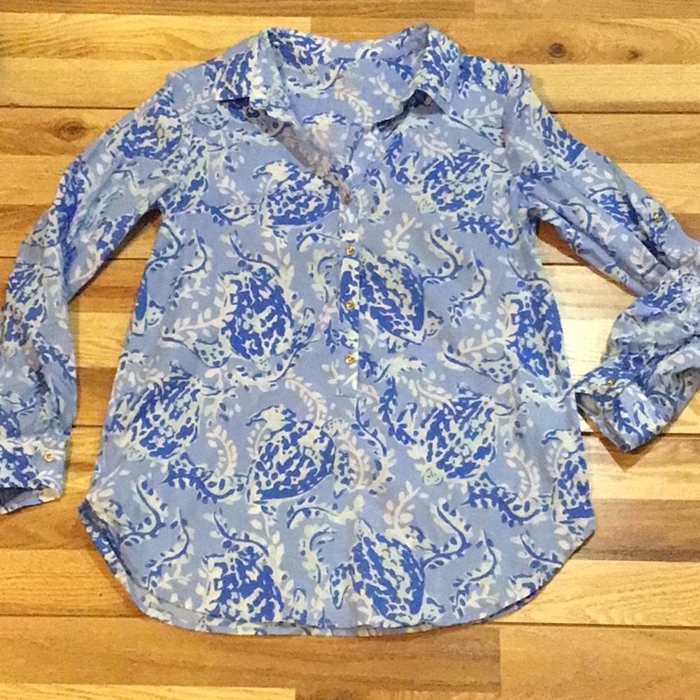 Lilly Pulitzer Blue Floral Paisley Blouse